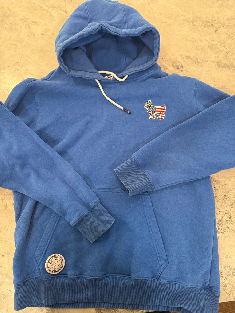 Men's Blue Pullover Hoodie with Patriotic Donkey Patch